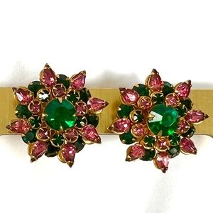 Vintage screw back green & pink earrings